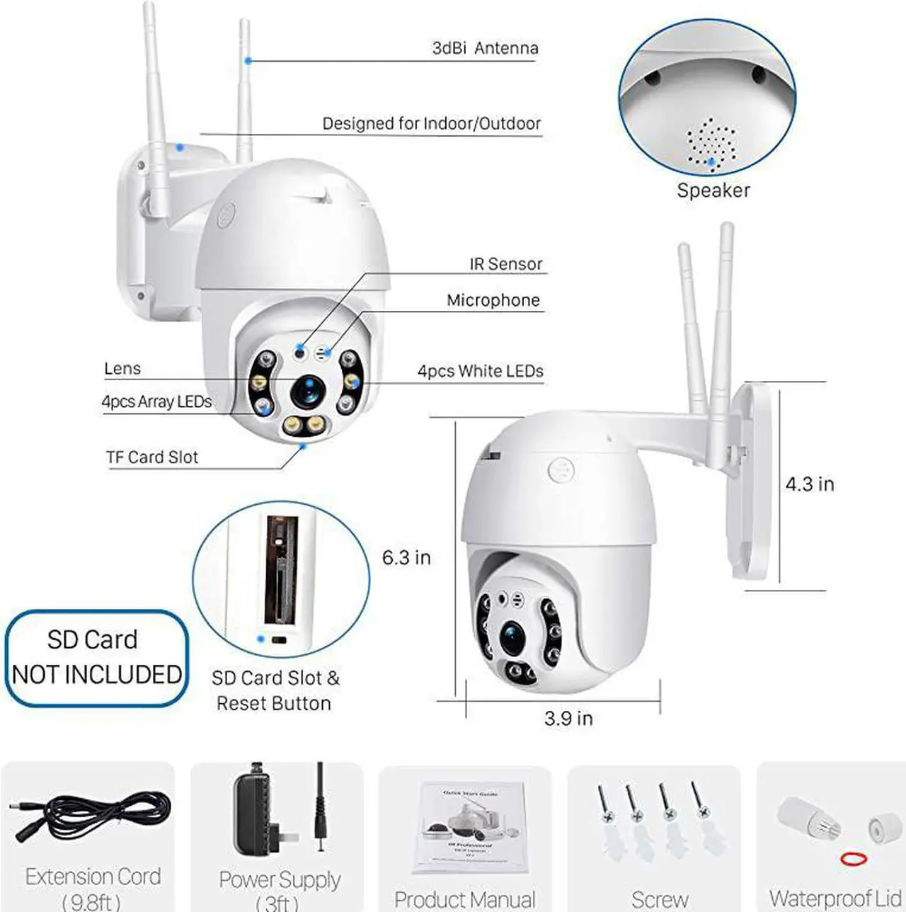 Alt view image 6 of 6 - Tilt Outdoor Security Camera 1080P Home WiFi IP Camera Tilt Dome Surveillance Cam Two Way Audio Motion Detection Clear Night Vision Onvif Waterproof CCTV Camera Support Max 128G SD