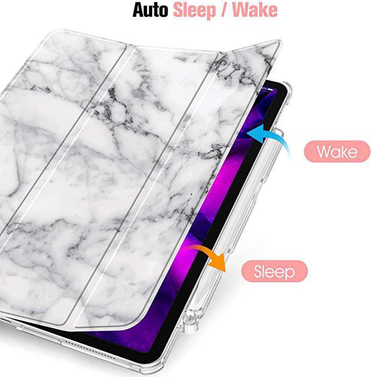 Alt view image 3 of 7 - SlimShell Case for iPad Pro 129 4th 3rd Generation 20202018 with Pencil Holder Lightweight Cover Translucent Frosted Stand Hard Back Auto WakeSleep Marble