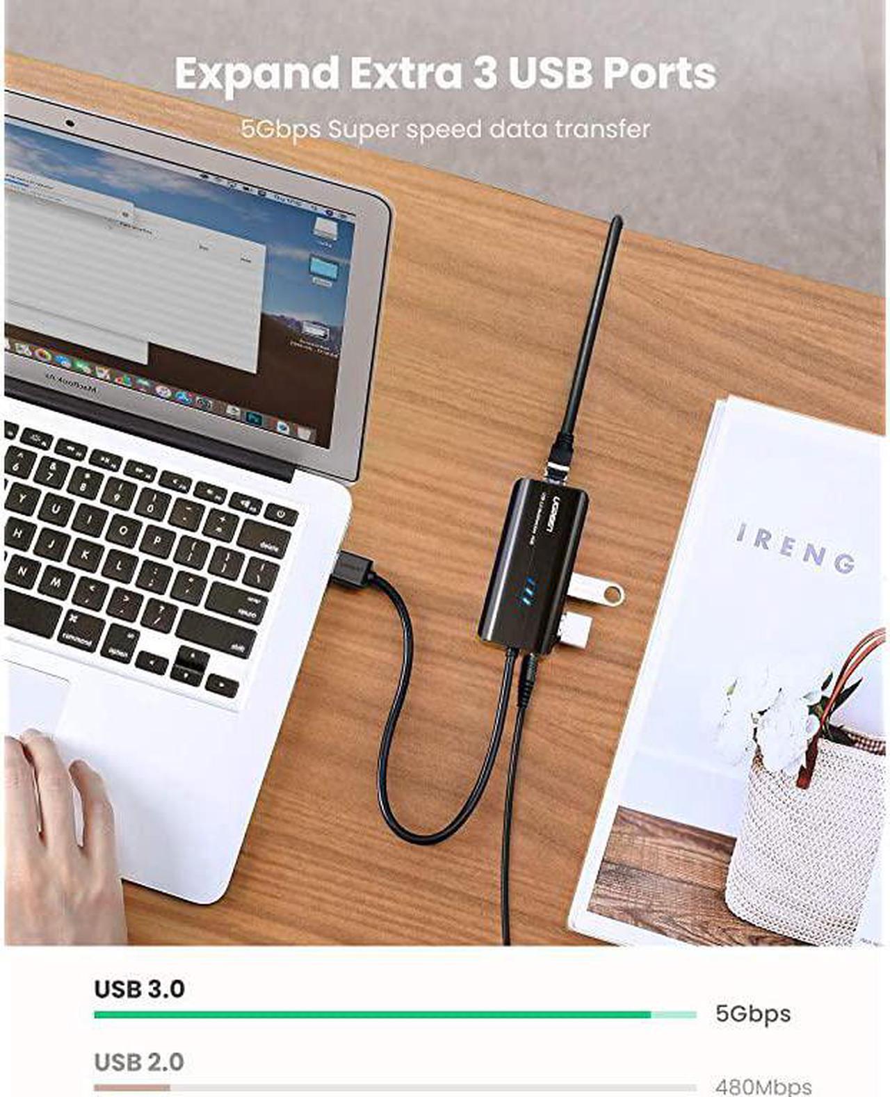 Alt view image 2 of 7 - USB 30 Hub Ethernet Adapter 101001000 Gigabit Network Converter with USB 30 Hub 3 Ports Compatible for Nintendo Switch Windows Surface Pro MacBook AirRetina iMac Pro Chromebook PC