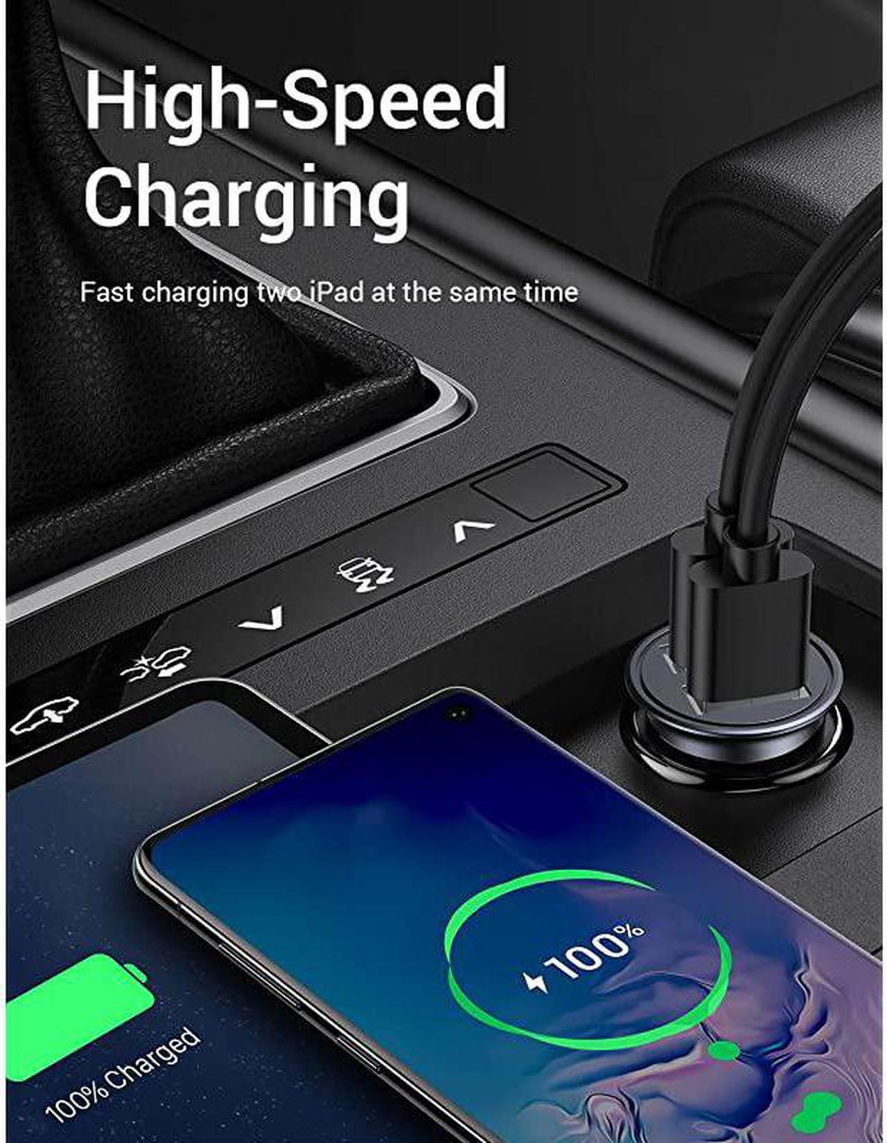 Alt view image 4 of 7 - Cigarette Lighter USB Charger All Metal Mini Car Charger Adapter 48A Fast USB Car Charger 2 Port Flush Fit Compatible with iPhone 1211prox76s iPad Air 2Mini 3 Galaxy S10S9S8Black