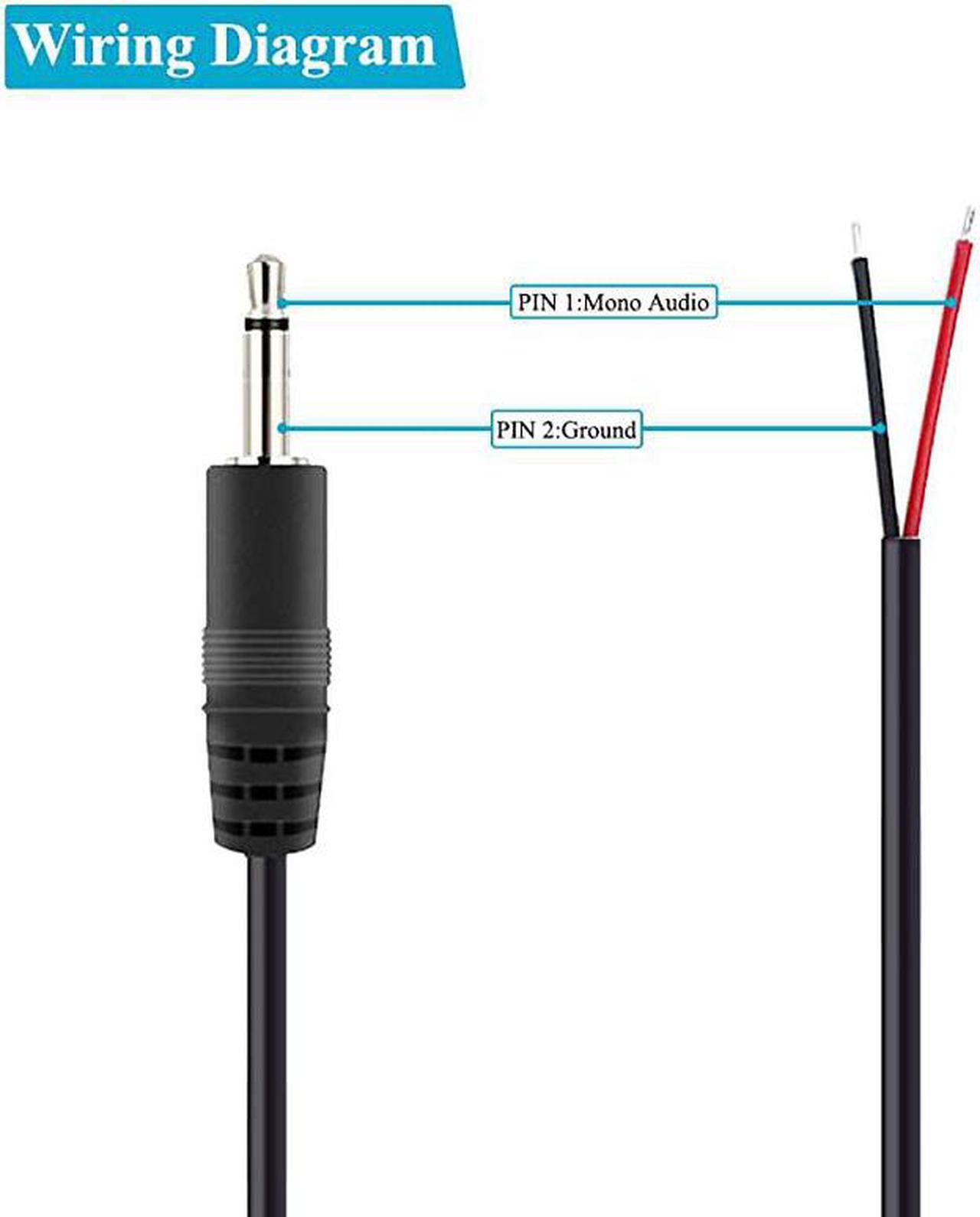 Alt view image 2 of 4 - 2 Pack) Replacement 2.5mm Male Plug to Bare Wire Open End TS 2 Pole Mono 2.5mm Plug Jack Connector Audio Cable Repair