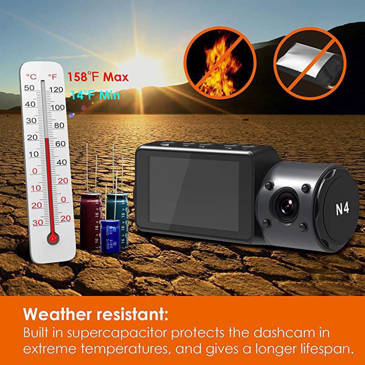 Alt view image 5 of 7 - N4 3 Channel Dash Cam 4K+1080P Dual Channel 1440P+1080P+1080P Front Inside Rear Three Way Triple Car Dash Camera IR Night Vision Capacitor 24 Hours Parking Mode Support 256GB Max