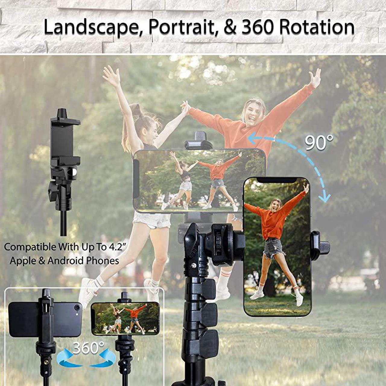Alt view image 4 of 5 - 51" Professional Selfie Stick & Tripod, Phone Holder, Extendable, Bluetooth Remote, Portable All in One, Heavy Duty Aluminum, Compatible with iPhone & Android Devices, Non Skid Feet, Black