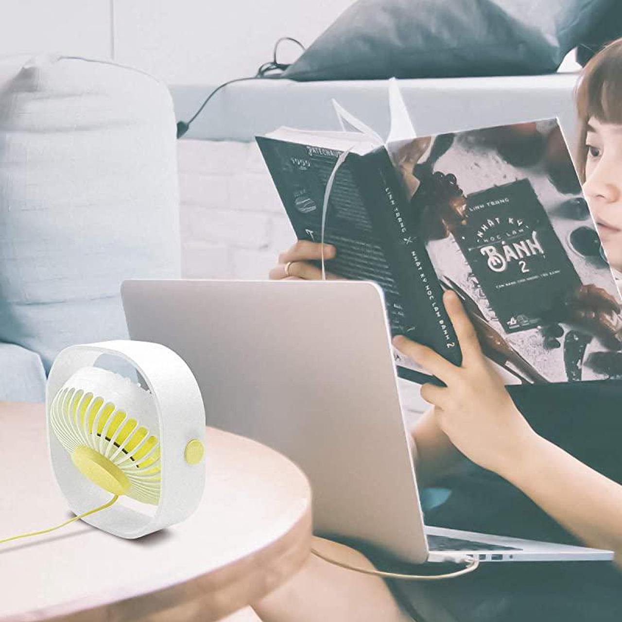 Alt view image 4 of 7 - USB Desk Fan 3 Speed Personal Small Desktop Table Quiet USB Fan for Home Office Car Outdoor Travel White