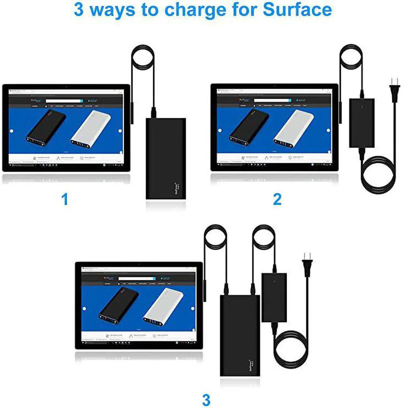 Alt view image 3 of 7 - ProE 2 ES10B 148Wh MS Surface External Battery for Surface Book 3 2 1 Laptop 3 2 1 Power Bank Surface Pro X 7 6 5 4 3 2 RT Go Portable Charger USB QC Quick Charge for Tablet or Smartphone