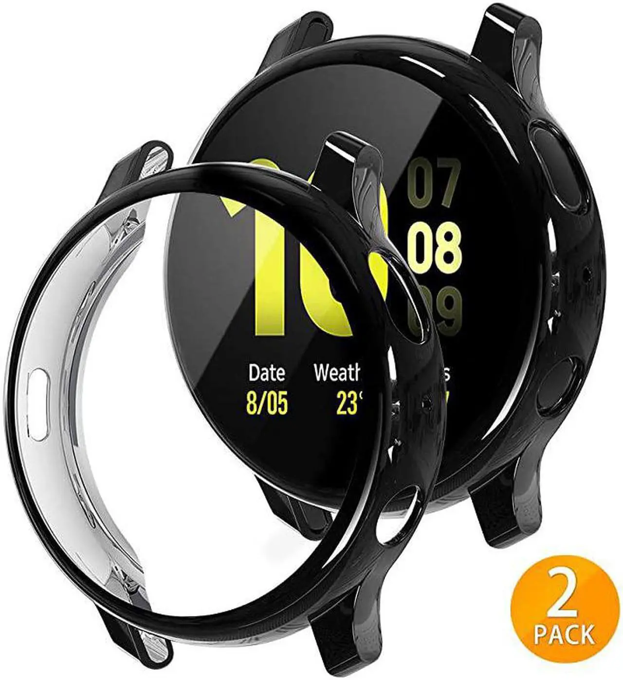 Main image of 2 Pack  Compatible with Samsung Galaxy Watch Active 2 Screen Protector Case 44mm 40mm Soft TPU Bumper Full Around Cover for Samsung Galaxy Watch Active2 44 40 Black 40mm