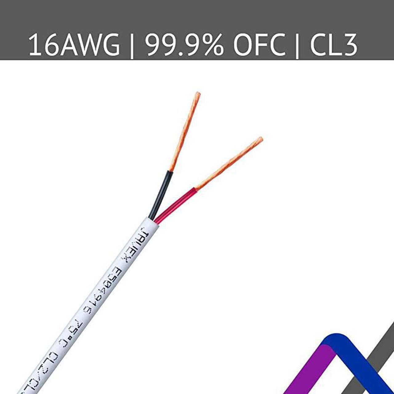 Alt view image 2 of 5 - 16Gauge AWG  Speaker Wire OFC OxygenFree Copper 999 Cable CL3CL2 Rated inWall for HiFi Systems Mixer Amplifiers AV receivers Home Theater Car Audio System 100 FT White