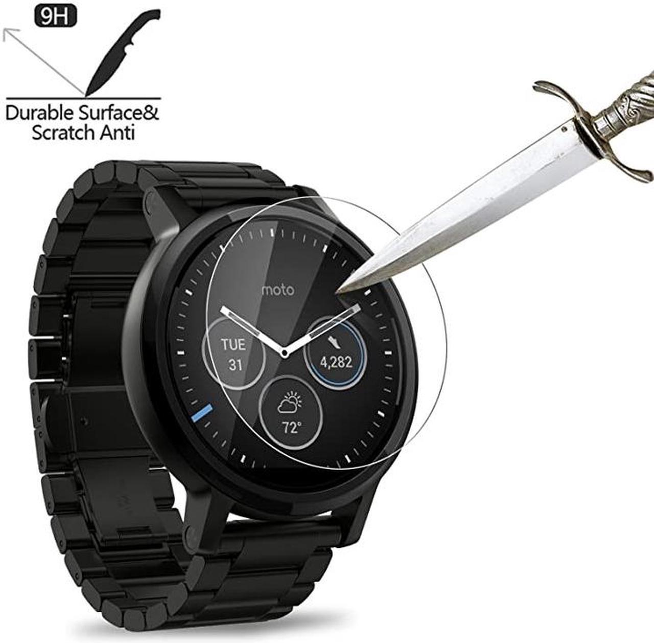 Alt view image 4 of 6 - Pack of 4 Tempered Glass Screen Protector for Moto 360 1st and 2nd Gen 46mm Smart Watch 03mm 25D 9H Premium Clear Screen Protective Film for Motorola Moto 360 46mm
