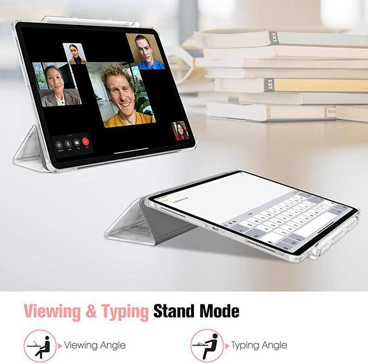 Alt view image 5 of 7 - SlimShell Case for iPad Pro 129 4th 3rd Generation 20202018 with Pencil Holder Lightweight Cover Translucent Frosted Stand Hard Back Auto WakeSleep Marble