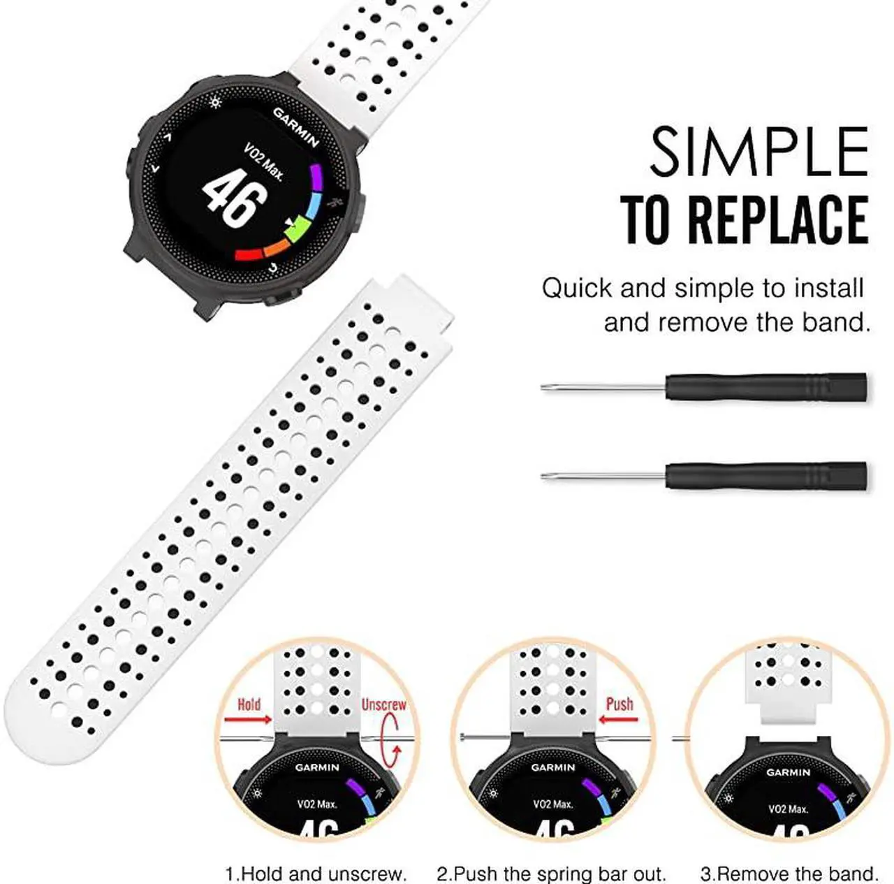 Alt view image 6 of 7 - Watch Band Compatible with Garmin Forerunner 235 Soft Silicone Replacement Watch Band for Garmin Forerunner 235235 Lite220230620630735XT White Black