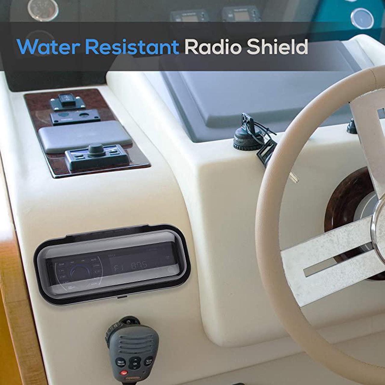 Alt view image 5 of 7 - Water Resistant Marine Stereo Cover Smoke Colored Heavy Duty Boat Radio Protector Shield with Flipup Door Spring Loaded Release Mounting Gasket Included  PLMRCB1
