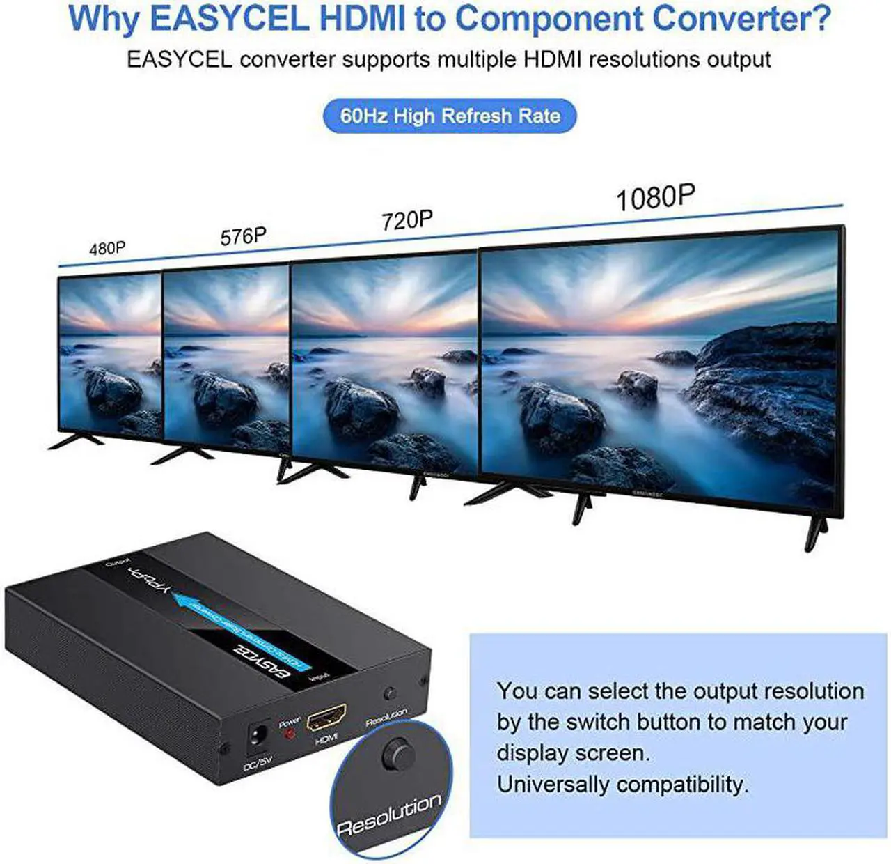 Alt view image 4 of 7 - HDMI to Component Converter  Aluminum 1080P HDMI to YPbPr HDMI to RGB 5RCA Scaler Converterwith Scaler Function HDMI Input to Component YPbPr Output Converter