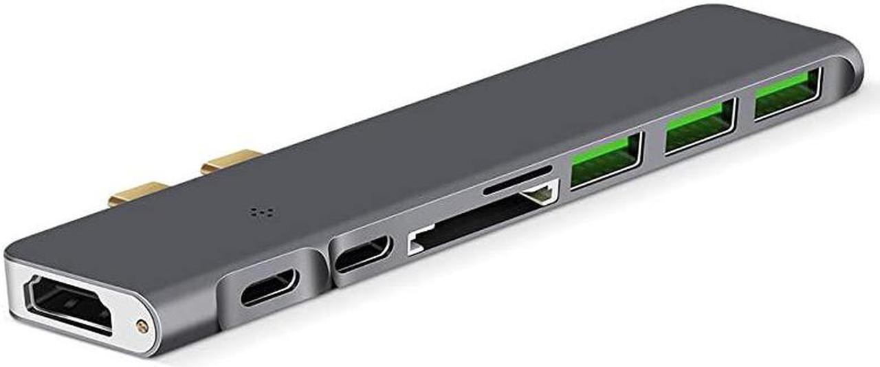 Main image of C Hub 8 in 1 Aluminum Type C Adapter MultiPort Thunderbolt 3 Dongle with 30 Ports 4K C to HDMI SDTF Card Reader 100W PD Fast Charger for MacBook Pro 1315Inch 2018 Space Gray