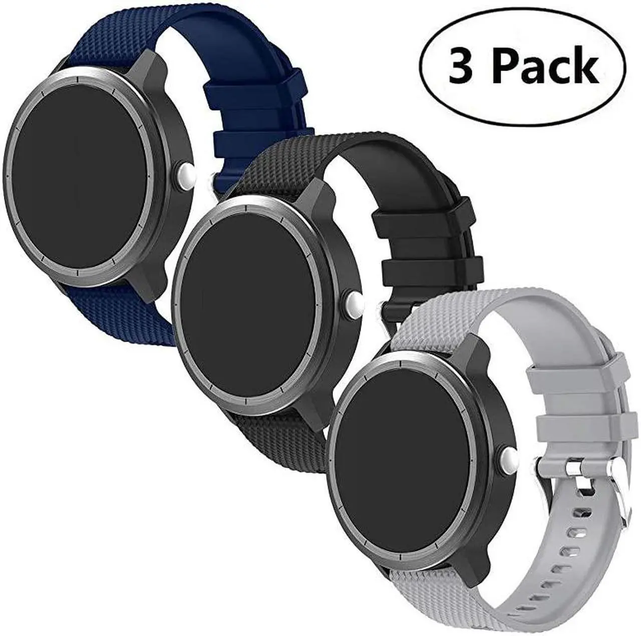 Main image of Vivoactive 3 Watch Band 20mm Soft Silicone ReplacementBands for Garmin Vivoactive 3 Garmin Forerunner 645 MusicSamsung Galaxy 42mmGalaxy Watch 3 41mm Smart Watch 3Pack