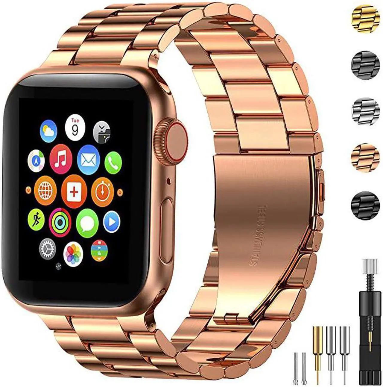 Main image of Stainless Steel Metal Band for Apple Watch 38404244mm Strap Replacement Link Bracelet Band Compatible with Apple Watch Series 6 Apple Watch Series 5 Apple Watch Series 1234Rose Gold4244mm