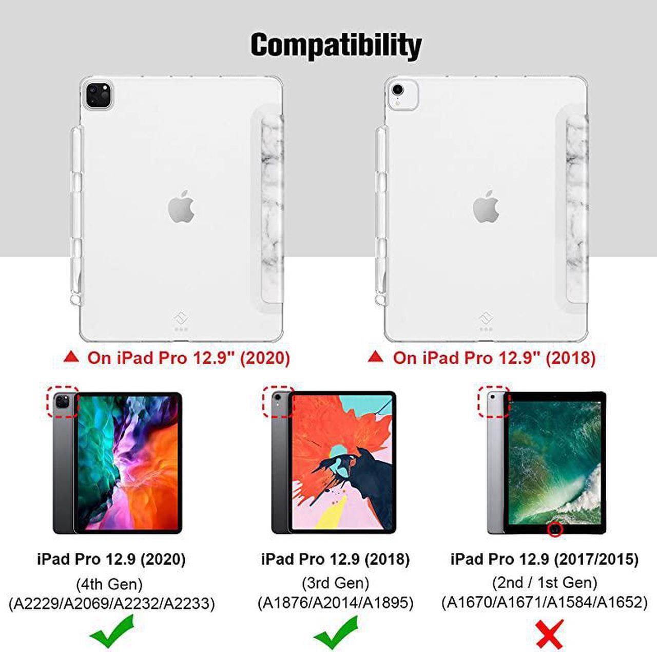 Alt view image 2 of 7 - SlimShell Case for iPad Pro 129 4th 3rd Generation 20202018 with Pencil Holder Lightweight Cover Translucent Frosted Stand Hard Back Auto WakeSleep Marble