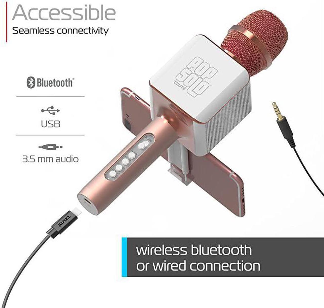 Alt view image 5 of 6 - PopSolo by  Professional Bluetooth Karaoke Microphone and Voice Mixer with Smartphone Holder Great for Kids and Parties Rose Gold