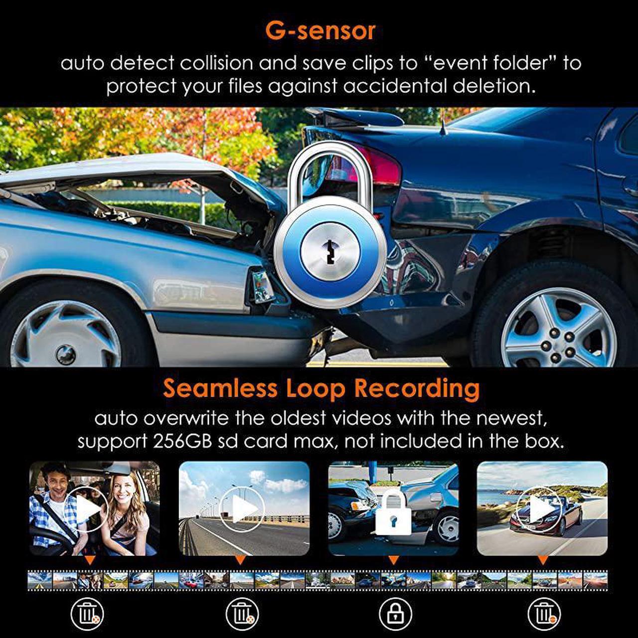 Alt view image 6 of 7 - N4 3 Channel Dash Cam 4K+1080P Dual Channel 1440P+1080P+1080P Front Inside Rear Three Way Triple Car Dash Camera IR Night Vision Capacitor 24 Hours Parking Mode Support 256GB Max