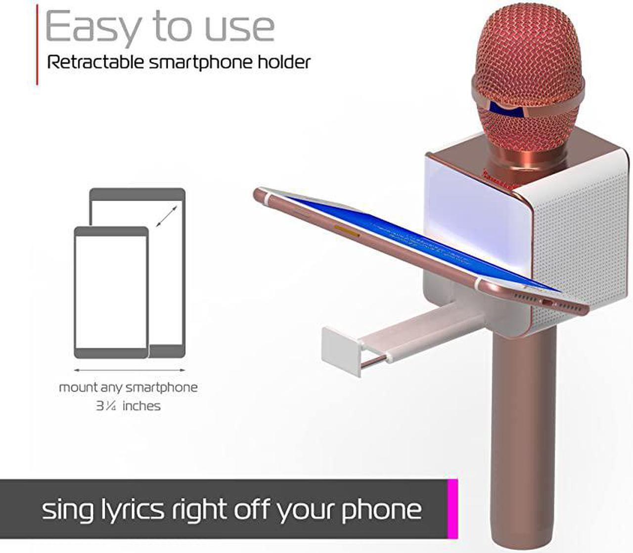 Alt view image 4 of 6 - PopSolo by  Professional Bluetooth Karaoke Microphone and Voice Mixer with Smartphone Holder Great for Kids and Parties Rose Gold
