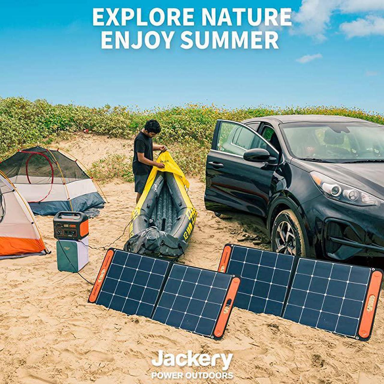 Alt view image 2 of 7 - SolarSaga 100W Portable Solar Panel for Explorer 1602405001000 Power Station Foldable US Solar Cell Solar Charger with USB Outputs for Phones Cant Charge Explorer 440 PowerPro