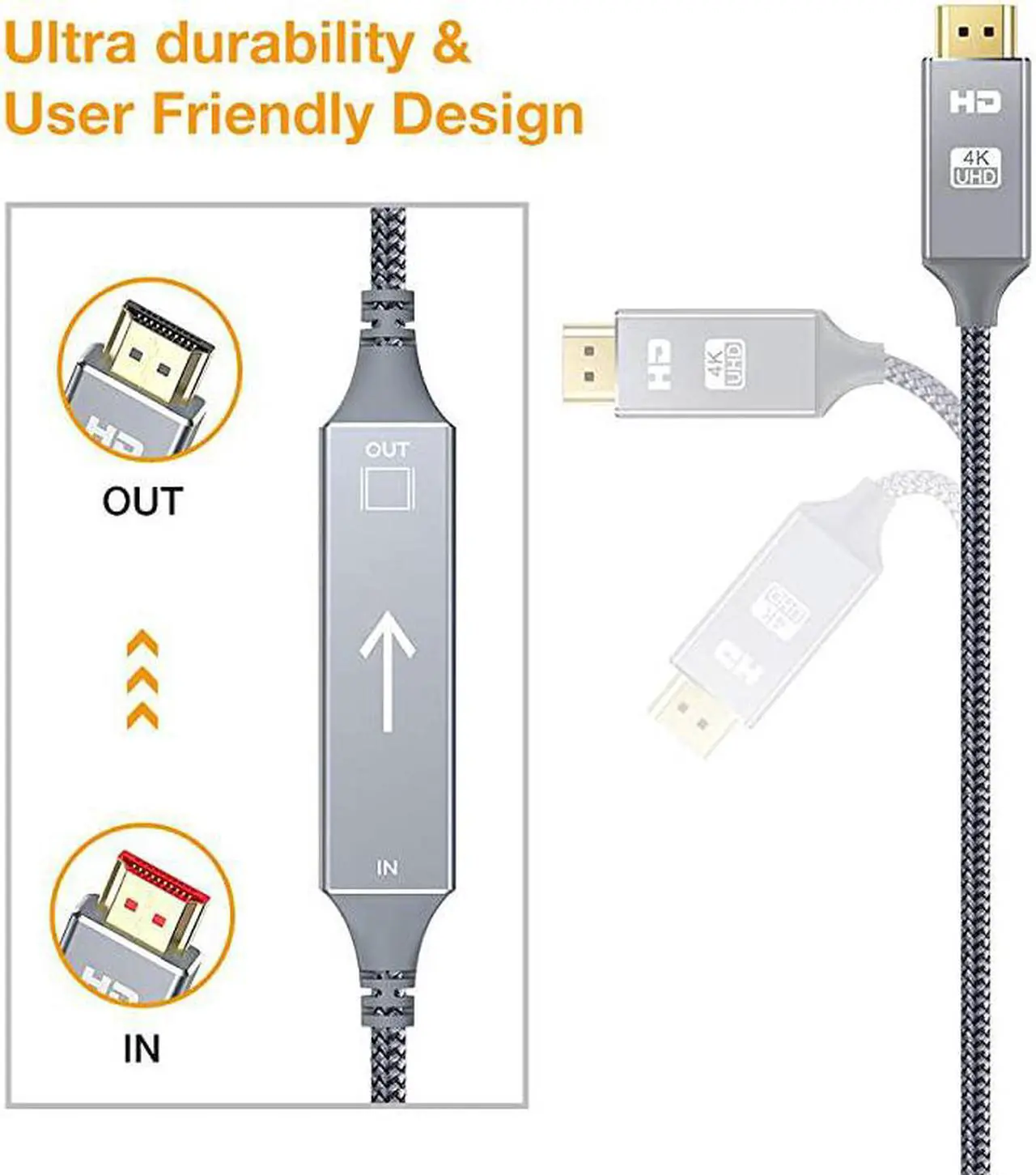Alt view image 6 of 7 - 4K HDMI Cable  HDMI Cord 35 feet HDMI to HDMI Top Series Supports 4K60HZ 1080p FullHD UHD Ultra HD 3D High Speed HDMI to HDMI Compatible UHD TV Bluray PS43 Monitor