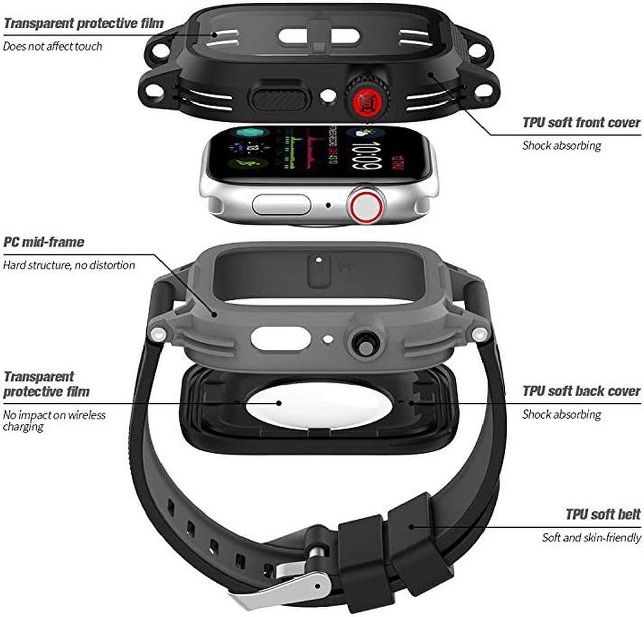 Alt view image 6 of 7 - Waterproof Apple Watch Case Series 6 / Series 5/4/SE 40mm, IP68 Certified Shockproof Impact Resistant Apple iWatch Full Body Protective Case with Built-in Screen Protector(Black)
