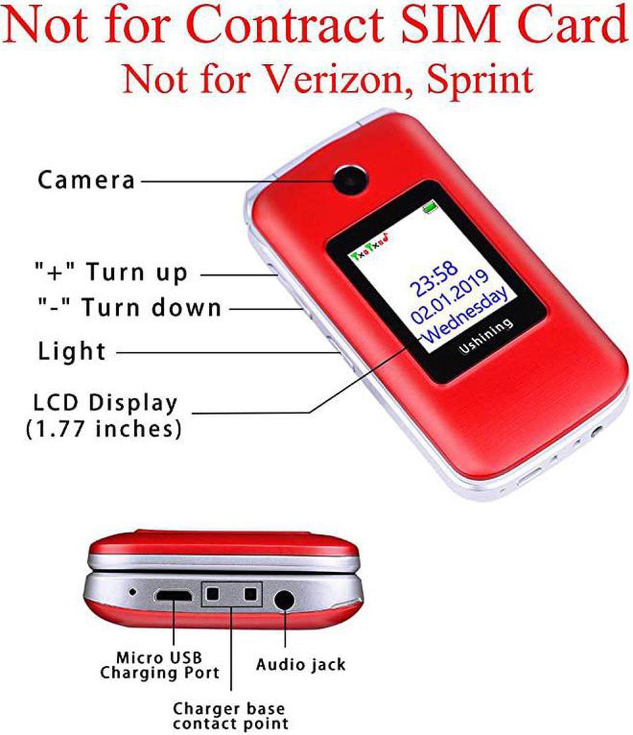 Alt view image 4 of 7 - 3G Unlocked Senior Flip Phone Dual SIM Card FM Radio GSM Unlocked Flip Phone 28quot LCD and Large Keypad with Charging Cradle Red