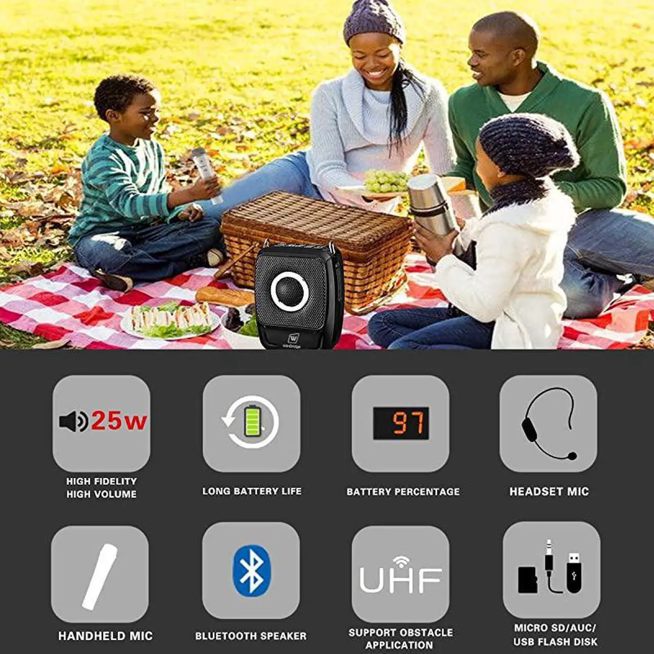 Alt view image 3 of 7 - Portable PA System, Bluetooth Speaker with Microphone, 2 Mic and Speaker Small, Wireless Voice Amplifier 25 Watts for Presentation,Teaching, Karaoke etc S92 Pro