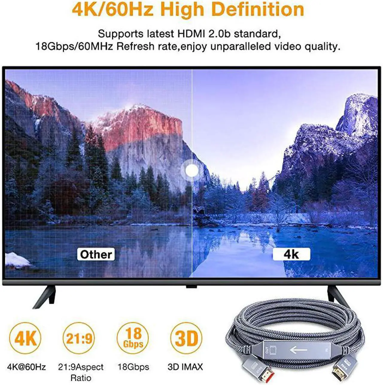 Alt view image 2 of 7 - 4K HDMI Cable  HDMI Cord 35 feet HDMI to HDMI Top Series Supports 4K60HZ 1080p FullHD UHD Ultra HD 3D High Speed HDMI to HDMI Compatible UHD TV Bluray PS43 Monitor