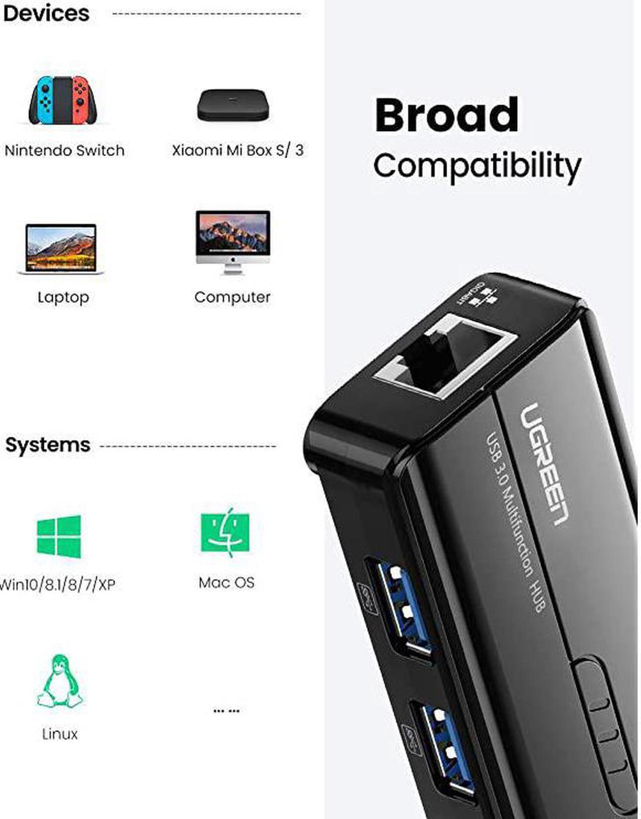 Alt view image 4 of 7 - USB 30 Hub Ethernet Adapter 101001000 Gigabit Network Converter with USB 30 Hub 3 Ports Compatible for Nintendo Switch Windows Surface Pro MacBook AirRetina iMac Pro Chromebook PC