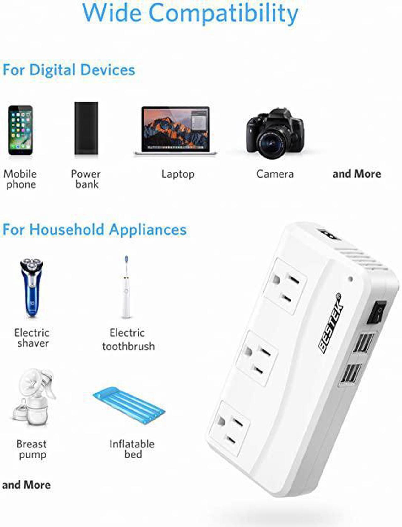 Alt view image 3 of 7 - 200W Power Inverter DC 12V to 110V AC Inverter with 42A 4Port USB Car Adapter Black