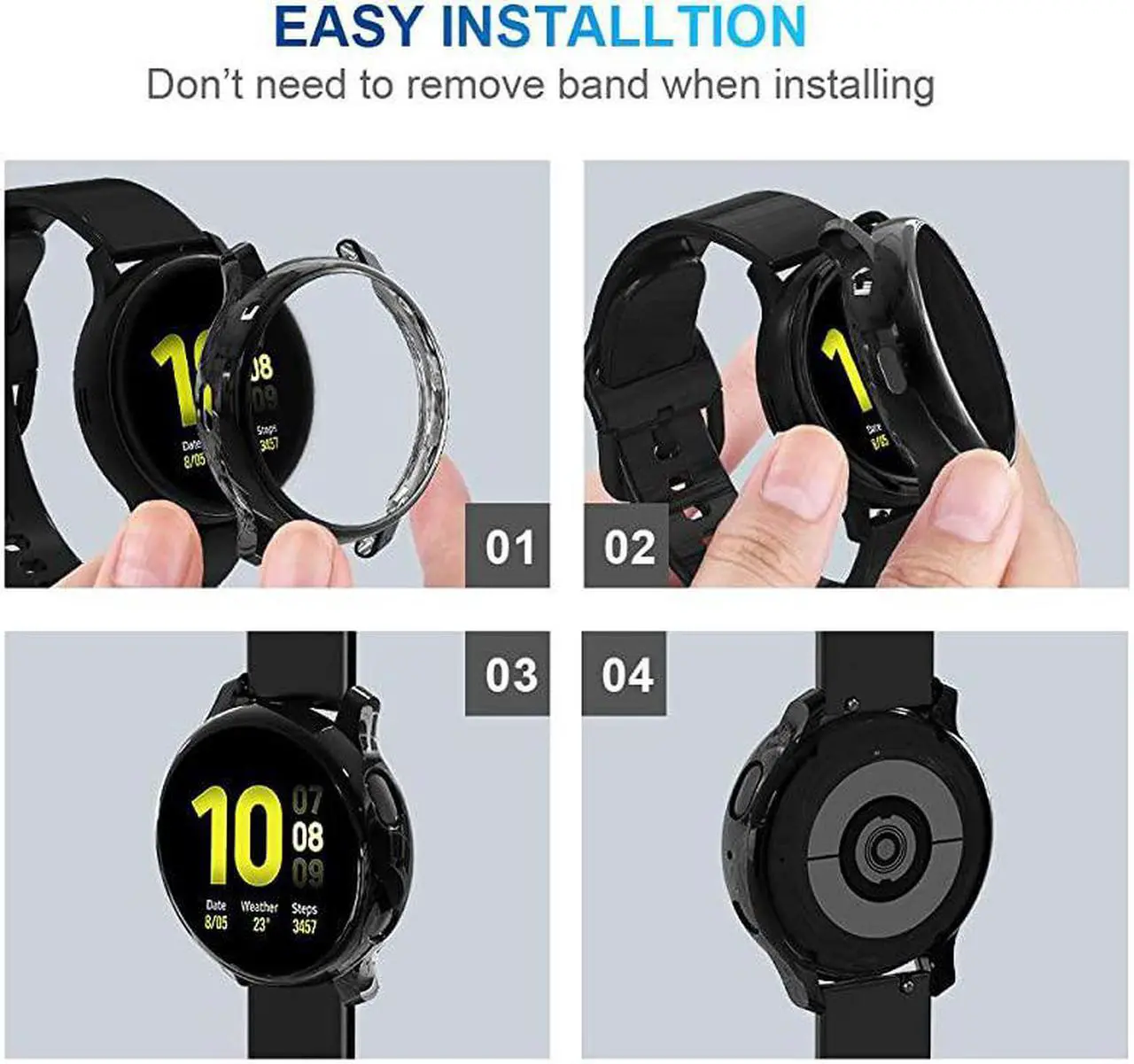Alt view image 5 of 7 - 2 Pack  Compatible with Samsung Galaxy Watch Active 2 Screen Protector Case 44mm 40mm Soft TPU Bumper Full Around Cover for Samsung Galaxy Watch Active2 44 40 Black 40mm