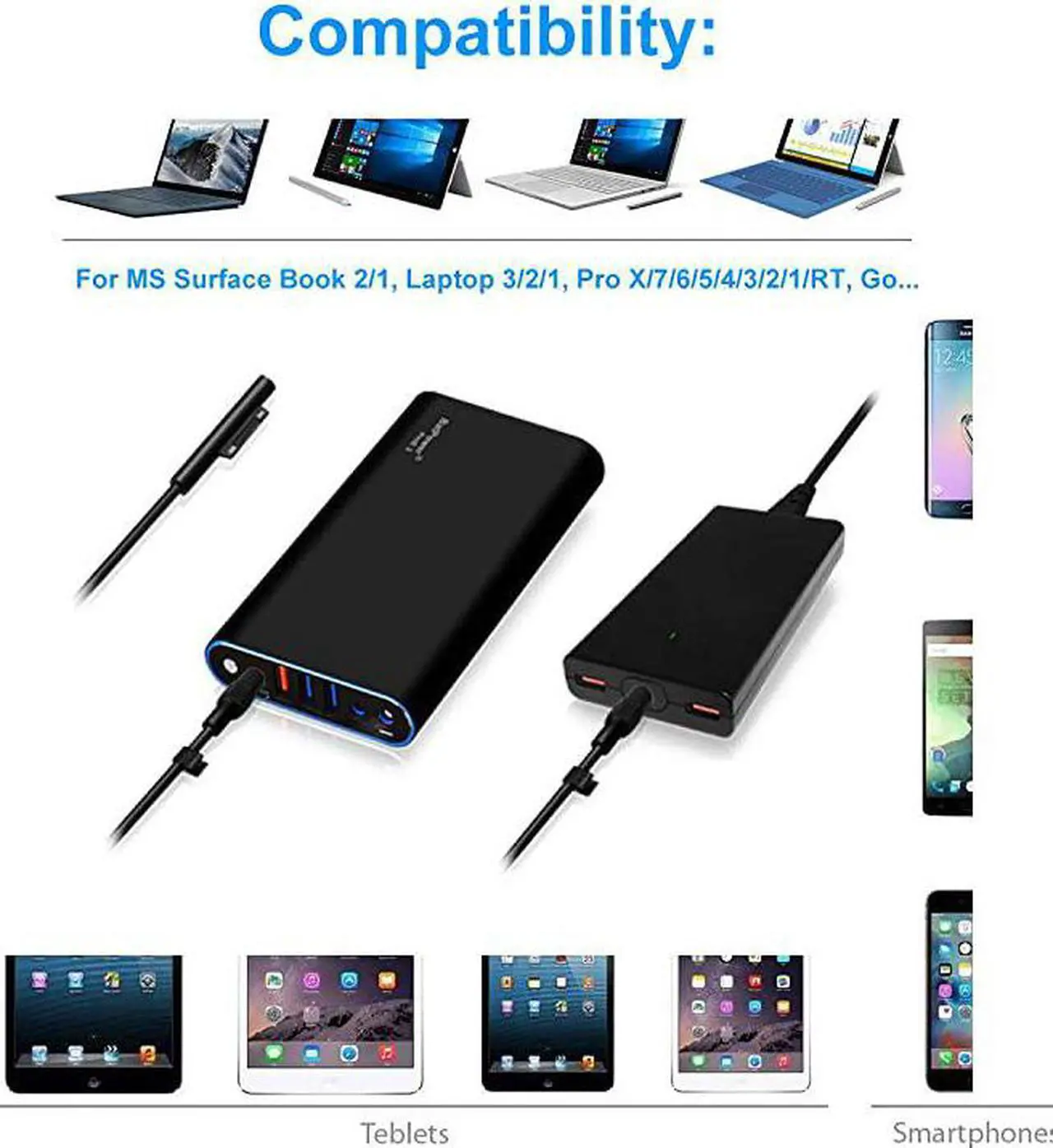 Alt view image 2 of 7 - ProE 2 ES10B 148Wh MS Surface External Battery for Surface Book 3 2 1 Laptop 3 2 1 Power Bank Surface Pro X 7 6 5 4 3 2 RT Go Portable Charger USB QC Quick Charge for Tablet or Smartphone