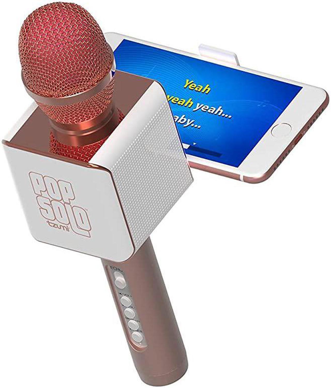 Alt view image 3 of 6 - PopSolo by  Professional Bluetooth Karaoke Microphone and Voice Mixer with Smartphone Holder Great for Kids and Parties Rose Gold