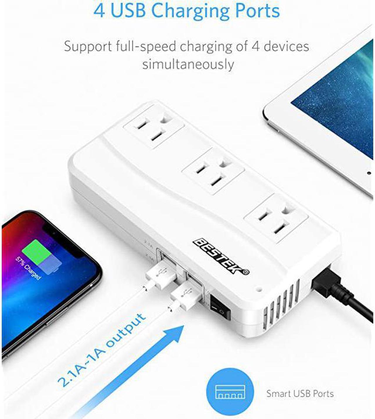 Alt view image 2 of 7 - 200W Power Inverter DC 12V to 110V AC Inverter with 42A 4Port USB Car Adapter Black