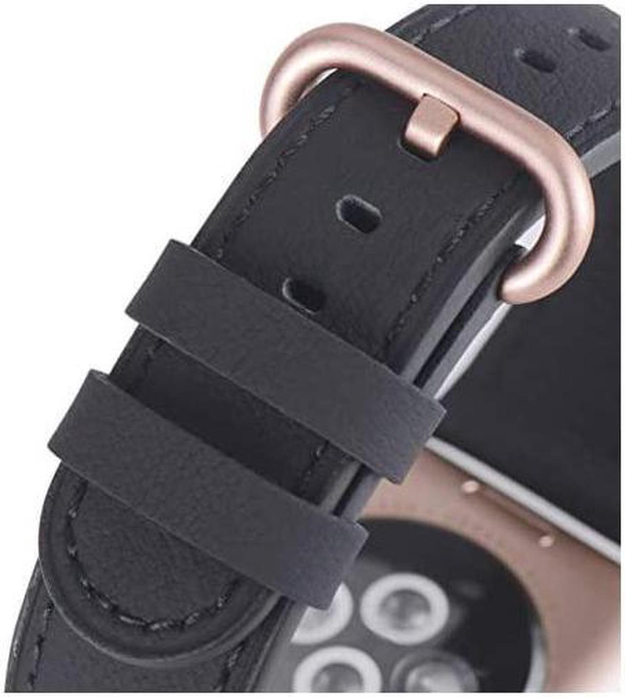 Alt view image 4 of 6 - Leather Band Compatible with Apple Watch 38mm 40mm 42mm 44mm Women Men Strap for iWatch SE Series 6 5 4 3 2 1(Black+Match SE/6/5/4/3 Rose Gold, 38mm/40mm S/M)