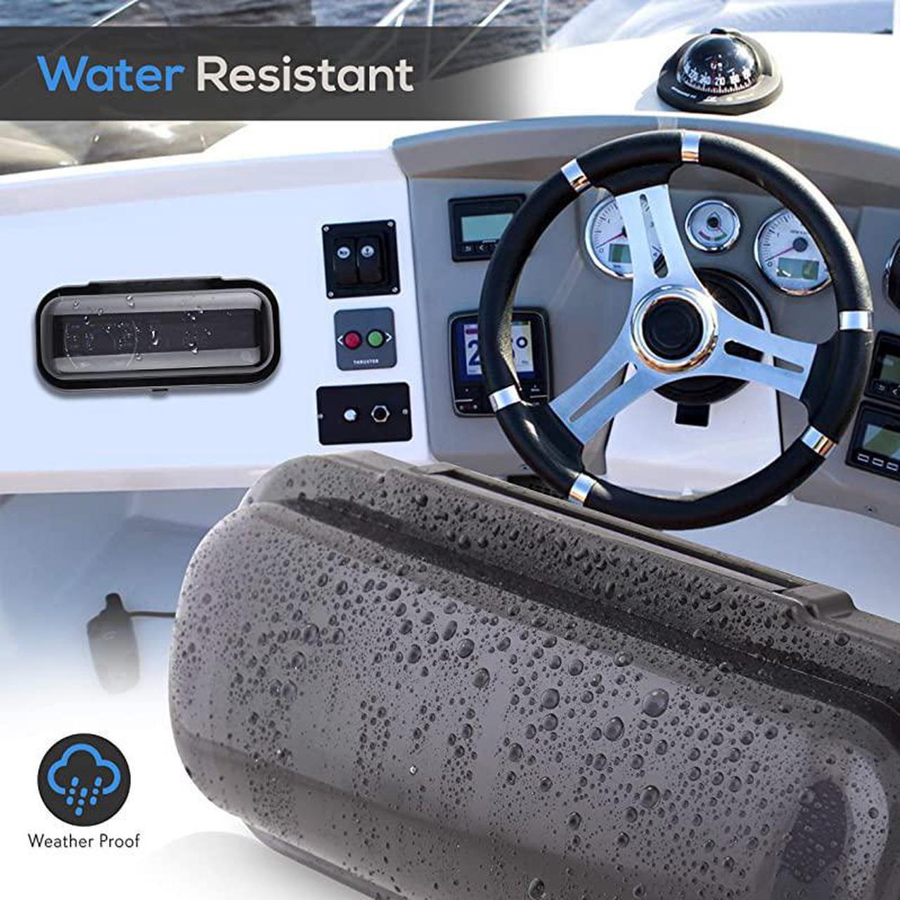 Alt view image 4 of 7 - Water Resistant Marine Stereo Cover Smoke Colored Heavy Duty Boat Radio Protector Shield with Flipup Door Spring Loaded Release Mounting Gasket Included  PLMRCB1