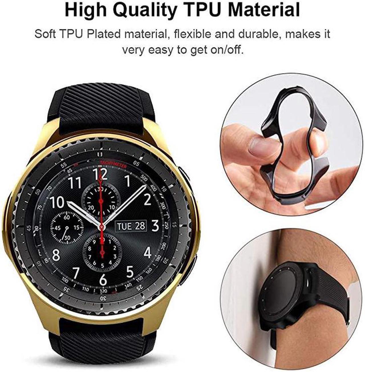 Alt view image 4 of 7 - 2 Pack] Compatible Samsung Galaxy Watch 46mm/ Gear S3 Case Cover, Soft TPU Plated Protective Protector Bumper Cover Case for Samsung Gear S3 Frontier/Classic Black and Gold