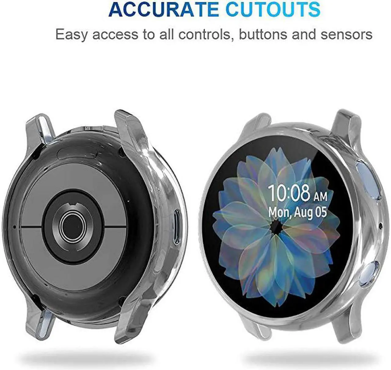 Alt view image 3 of 7 - 2 Pack  Compatible with Samsung Galaxy Watch Active 2 Screen Protector Case 44mm 40mm Soft TPU Bumper Full Around Cover for Samsung Galaxy Watch Active2 44 40 Silver 40mm