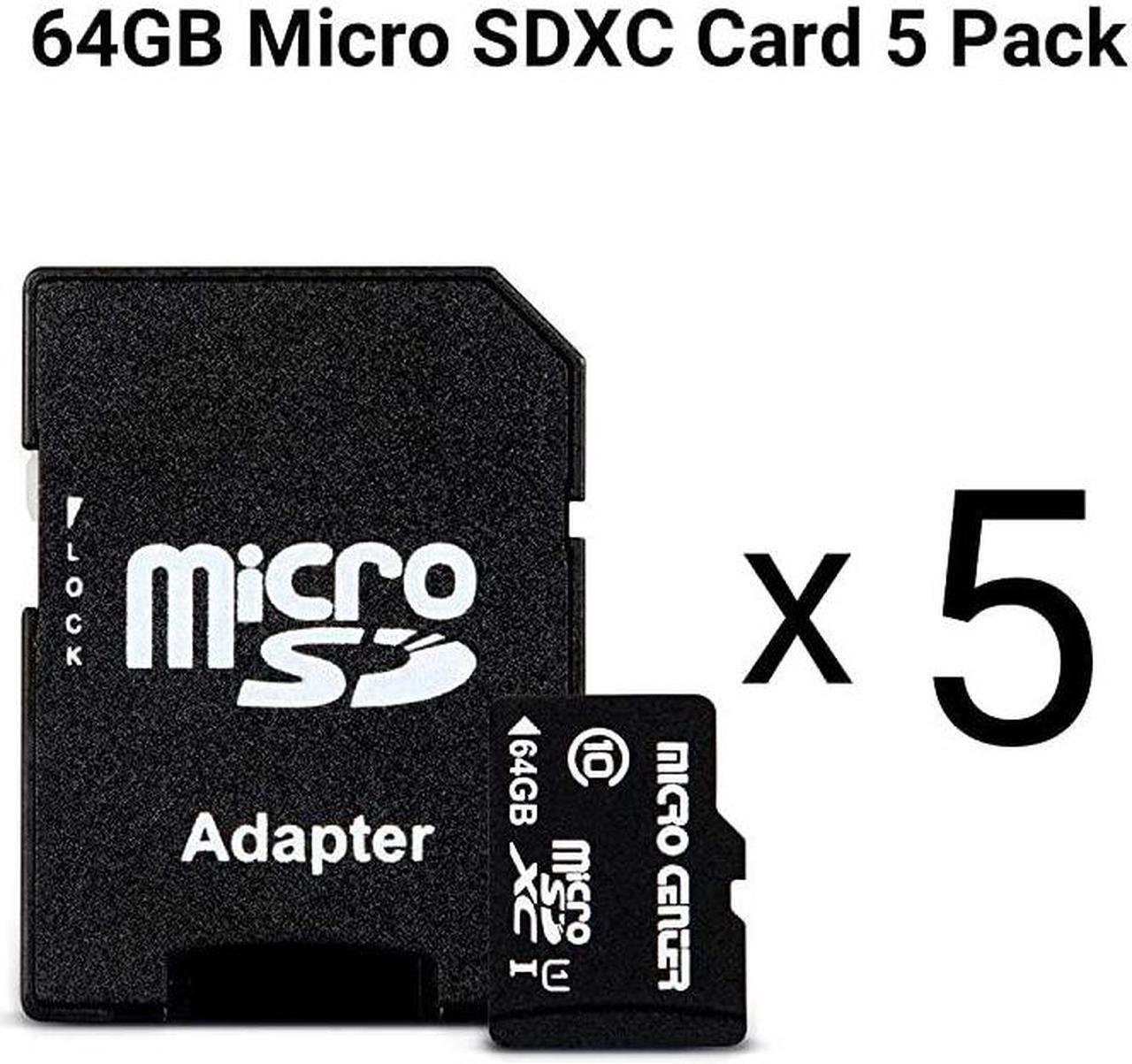 Alt view image 2 of 7 - Center 64GB Class 10 SDXC Flash Memory Card with Adapter for Mobile Device Storage Phone, Tablet, Drone & Full HD Video Recording - 80MB/s UHS-I, C10, U1 (5 Pack)