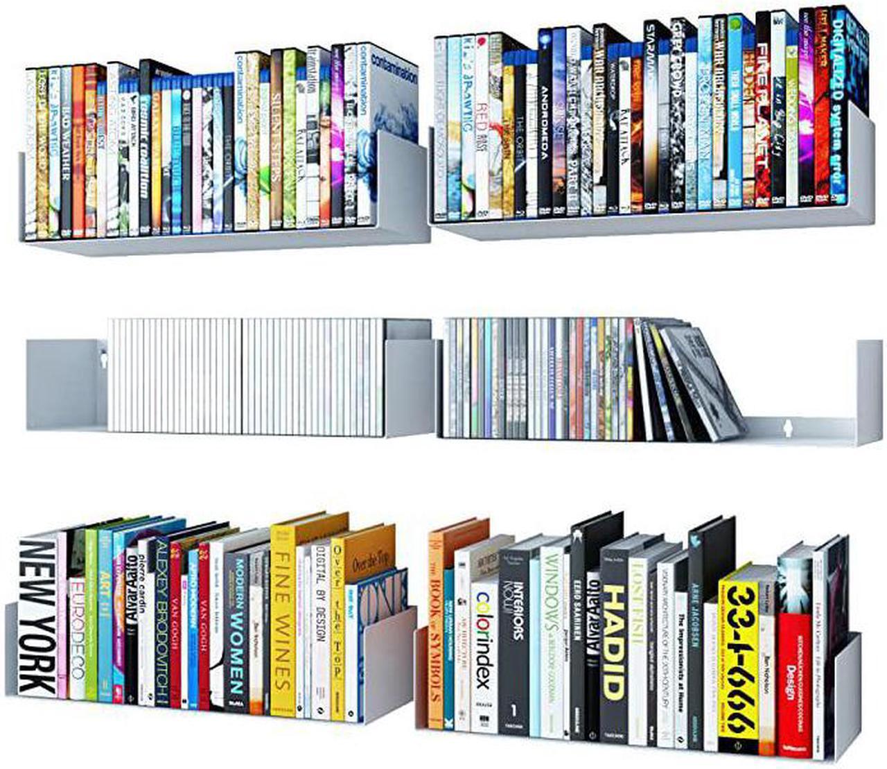 Main image of U Shape Bookshelf Wall Mountable Metal CD DVD Storage Rack White Set of 6