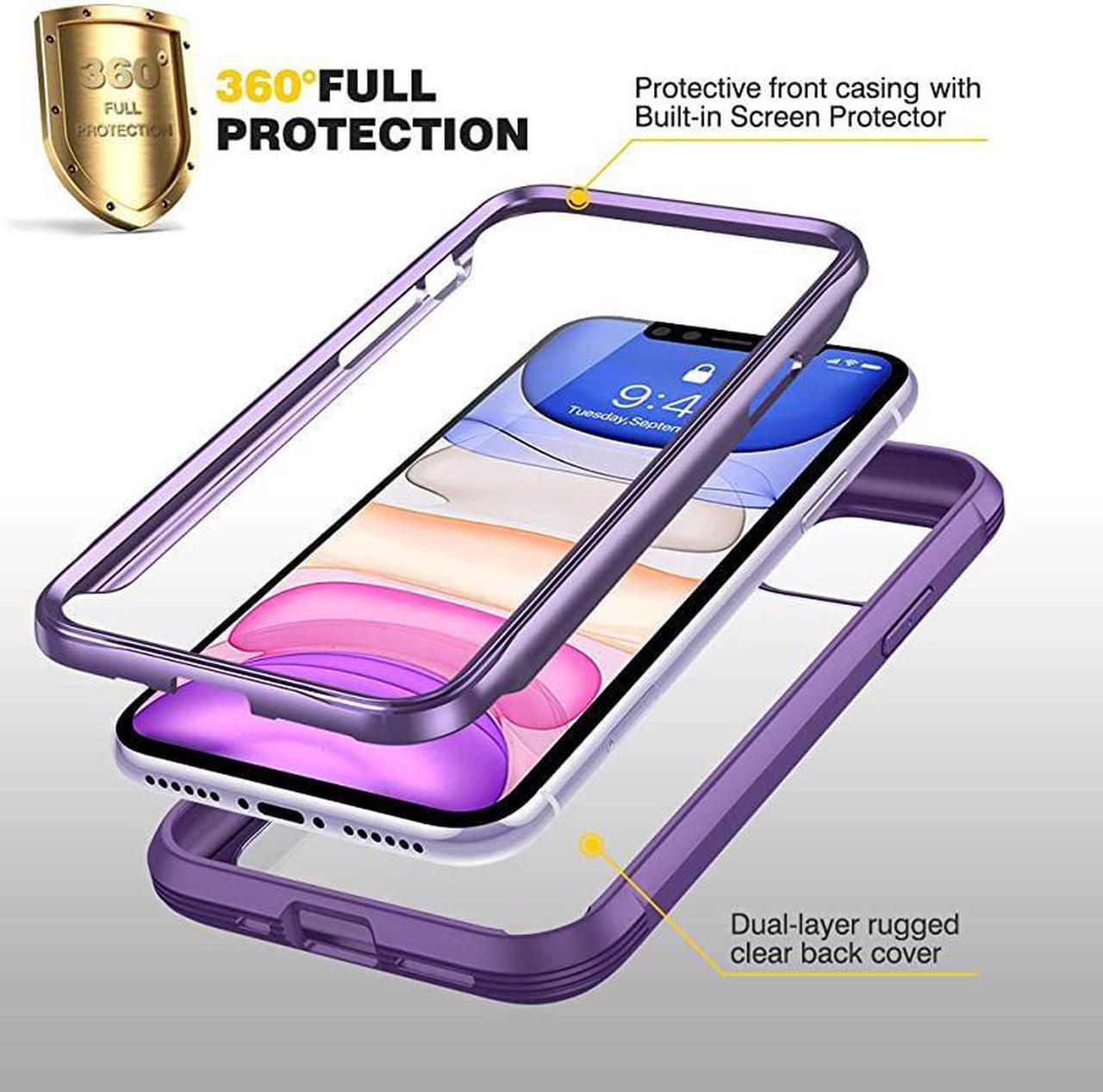 Alt view image 2 of 7 - Compatible with iPhone 11 Case Full Body Rugged Case with Builtin Touch Sensitive AntiScratch Screen Protector Soft TPU Bumper Case Clear Compatible with iPhone 11 61 Purple and Clear