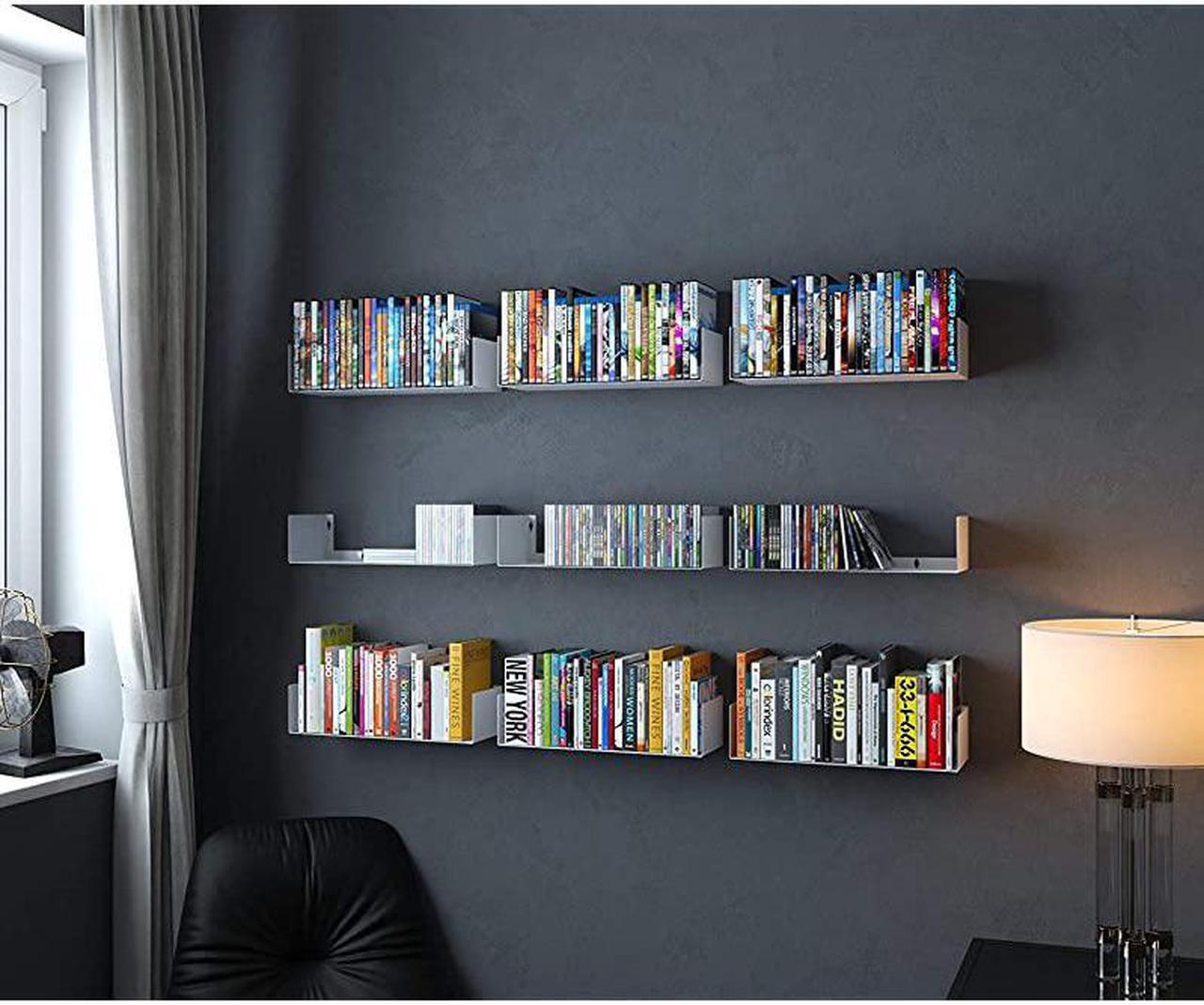 Alt view image 3 of 6 - U Shape Bookshelf Wall Mountable Metal CD DVD Storage Rack White Set of 6