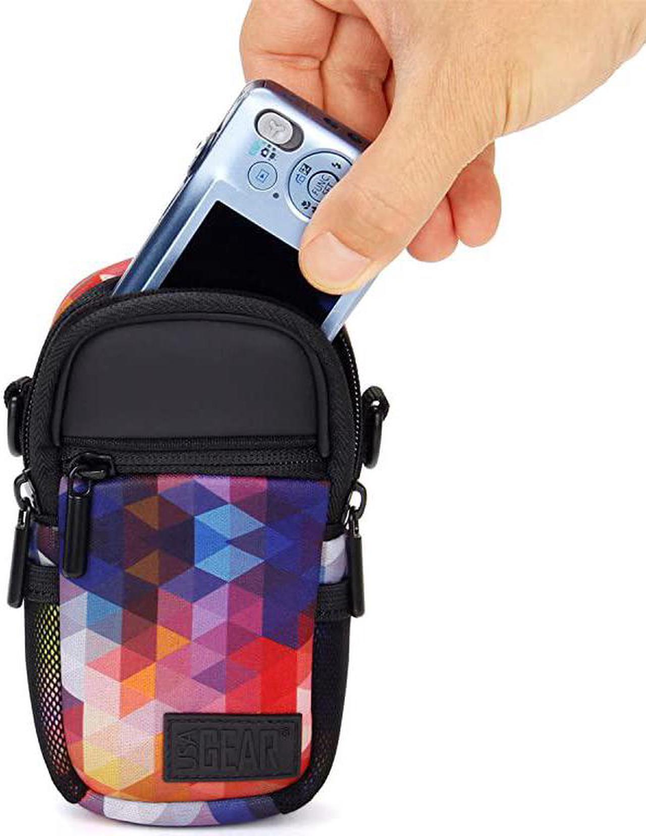 Alt view image 4 of 7 - Compact Camera Case Point and Shoot Camera Bag with Accessory Pockets, Rain Cover and Shoulder Strap - Compatible with Sony CyberShot, Canon PowerShot ELPH, Nikon COOLPIX and More (Geometric)