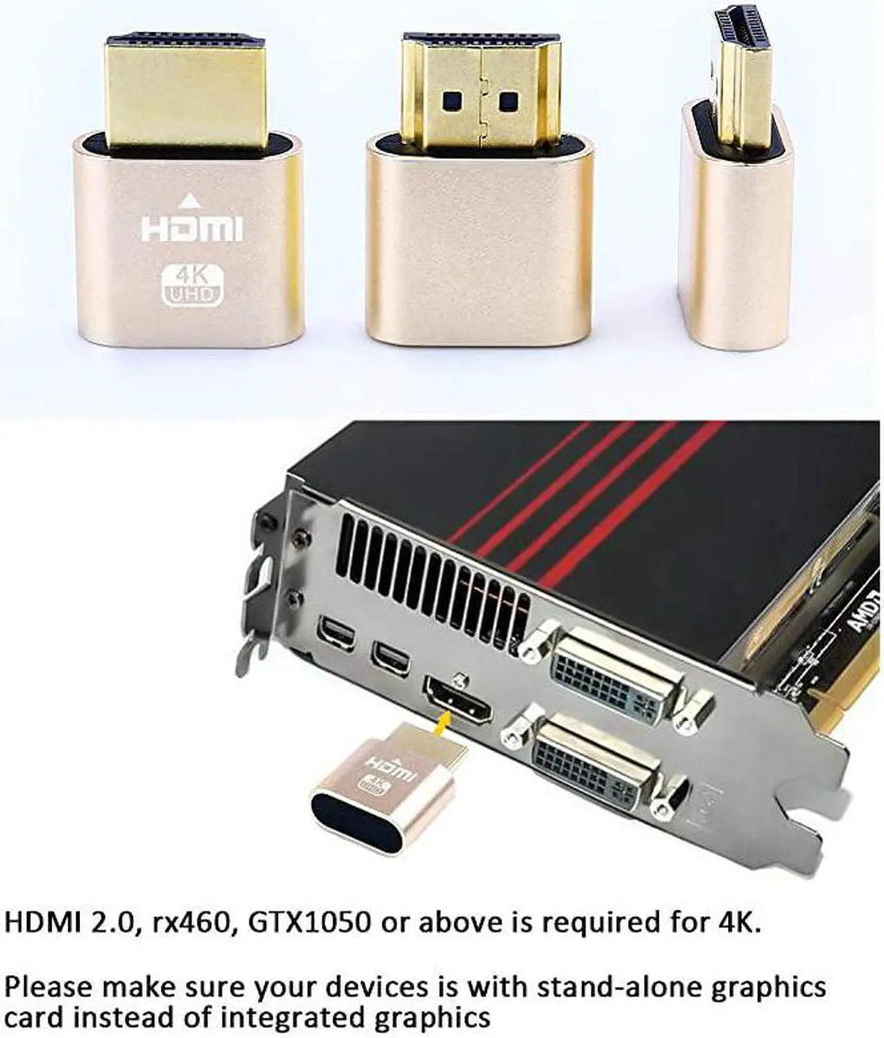 Alt view image 2 of 5 - HDMI Dummy Plug 4K Display Emulator Compatible with Windows Mac OSX Linux Support 4kx2k 2160P 1080p for Computer Desktop fitHeadless 2 Pack