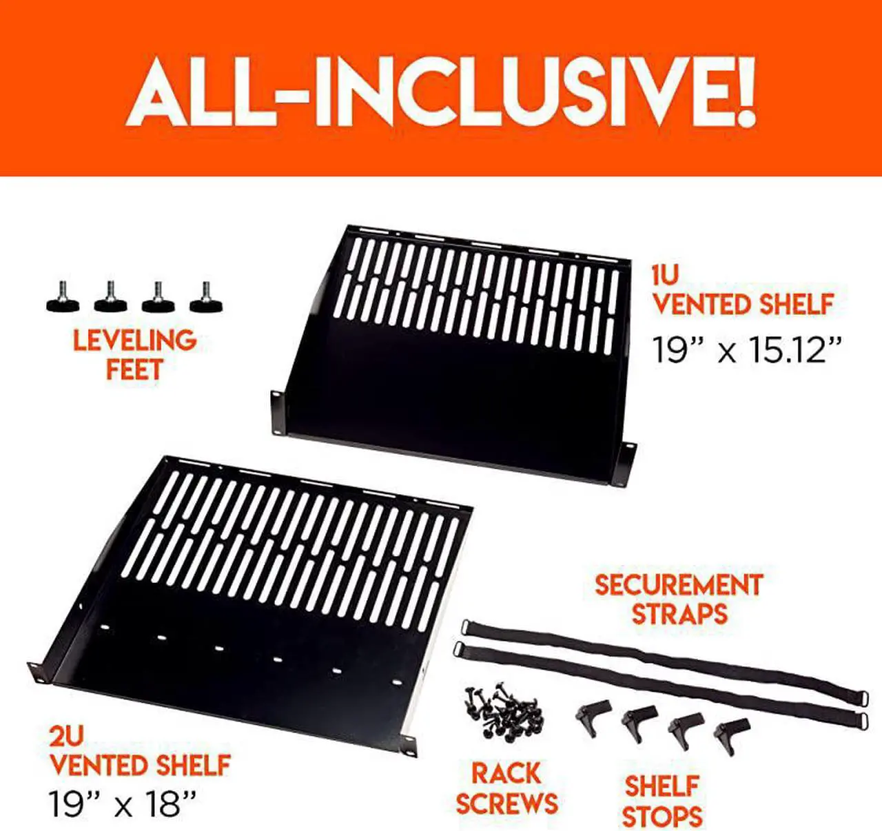 Alt view image 5 of 7 - 20U Open Frame Server Rack - Heavy Duty 4 Post Design Holds All Your Network & AV Gear - Includes 2 Vented Shelves & is Wall Mountable