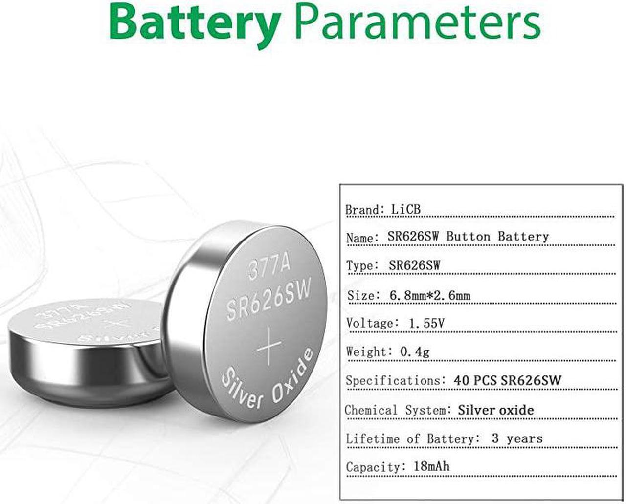 Alt view image 2 of 7 - 40 Pack Watch Batteries Replacement SR626SW 377 377A 376 AG4 LR626LongLasting LeakProofHigh Capacity Silver Oxide 155V Battery for Watch