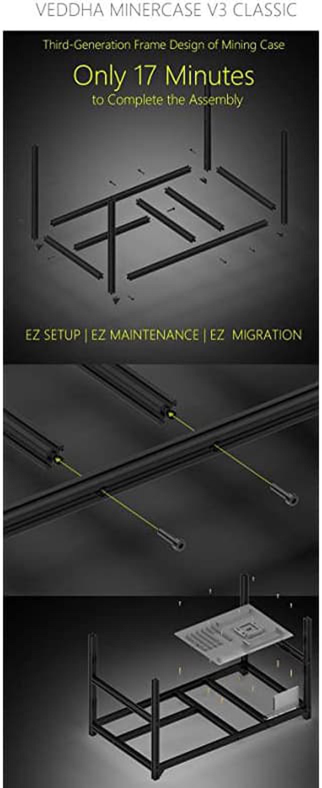 Alt view image 6 of 7 - V3C 6GPU Mining Case Aluminum Stackable Mining Rig Open Air Frame Case with Fan Mount EthereumETHETCZCashZECMoneroXMRBitcoinBTCSiacoinSC