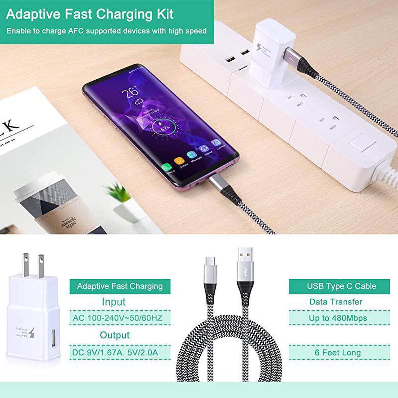 Alt view image 2 of 7 - Adaptive Fast Charger Kit Set with USB Type C Cable 6ft  2 Pack USB C Fast Charger Type C Charger Compatible with Samsung Galaxy S10S10+S10eS9S9 PlusS8S8+Note 89LGHTC and More