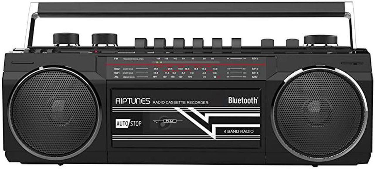Main image of Cassette Boombox Retro Blueooth Boombox Cassette Player and Recorder AMFMSW1SW2 Radio4Band Radio USB SD and Aux in Black